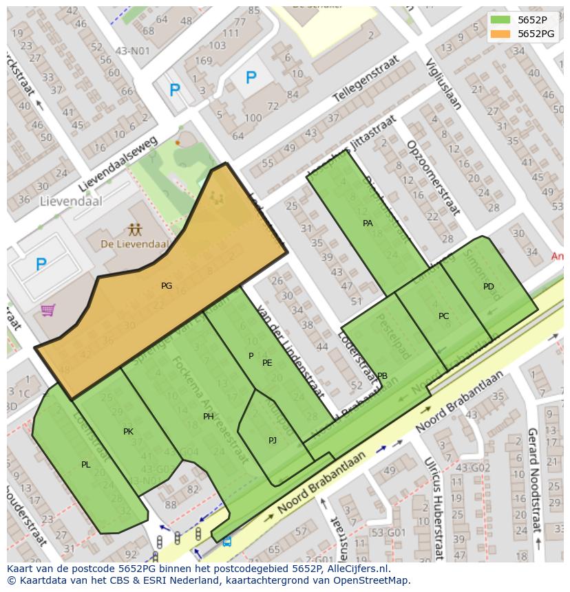 Afbeelding van het postcodegebied 5652 PG op de kaart.