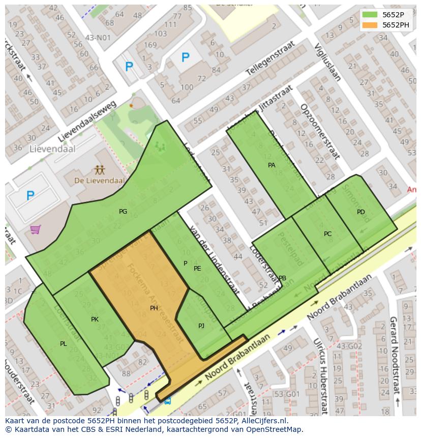 Afbeelding van het postcodegebied 5652 PH op de kaart.