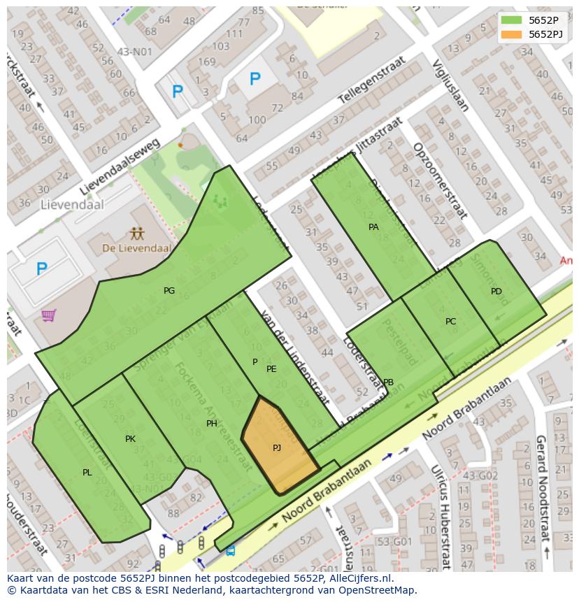 Afbeelding van het postcodegebied 5652 PJ op de kaart.