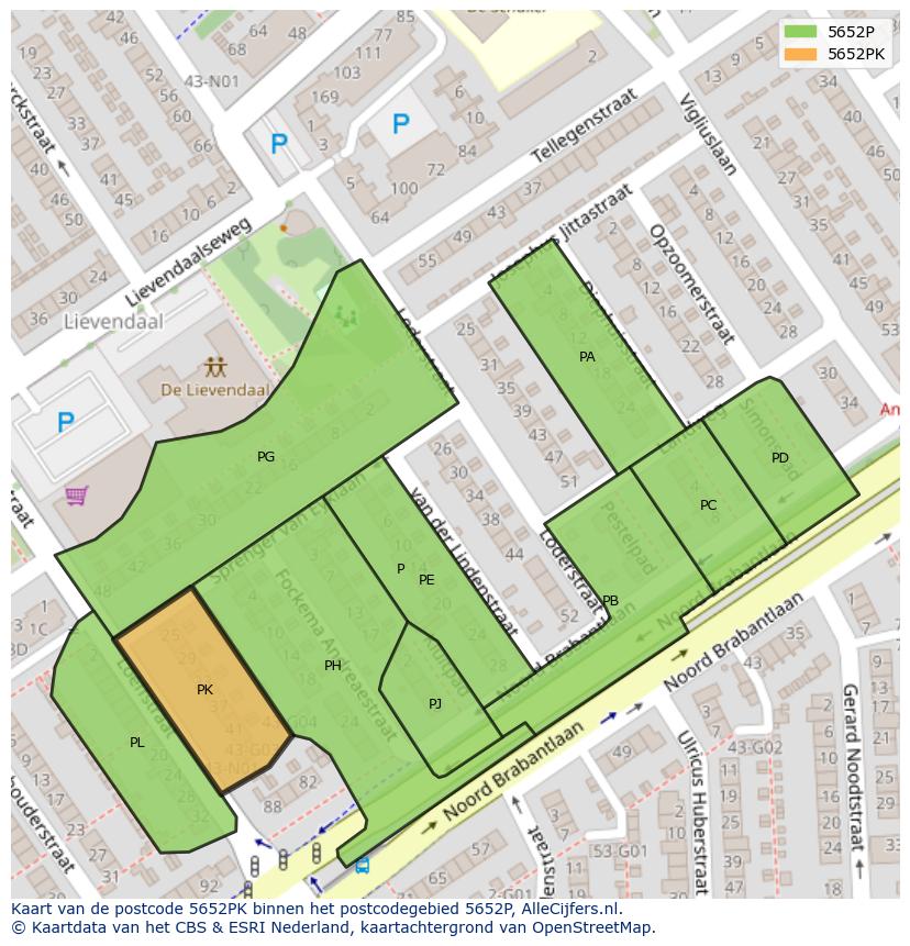 Afbeelding van het postcodegebied 5652 PK op de kaart.