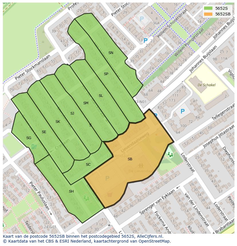 Afbeelding van het postcodegebied 5652 SB op de kaart.