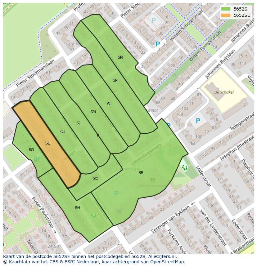Afbeelding van het postcodegebied 5652 SE op de kaart.