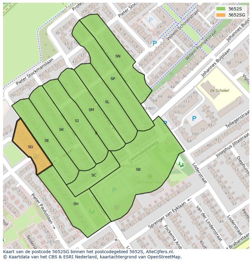 Afbeelding van het postcodegebied 5652 SG op de kaart.