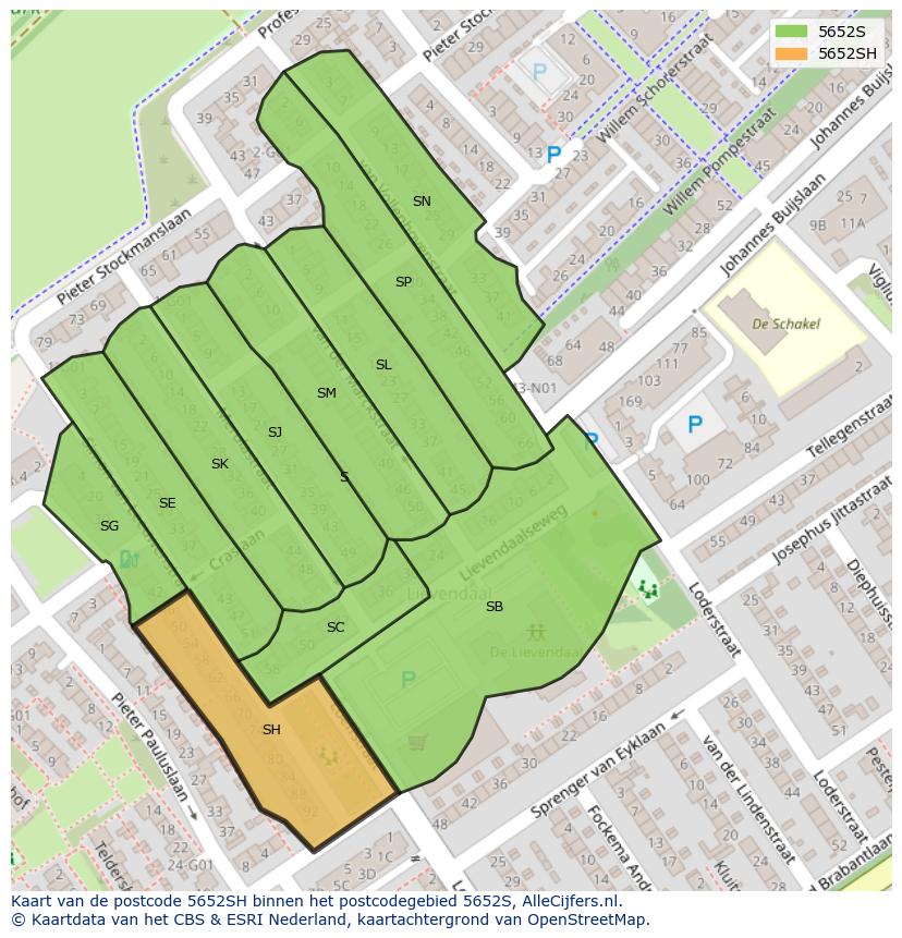 Afbeelding van het postcodegebied 5652 SH op de kaart.