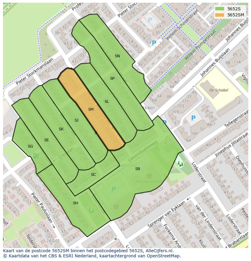 Afbeelding van het postcodegebied 5652 SM op de kaart.