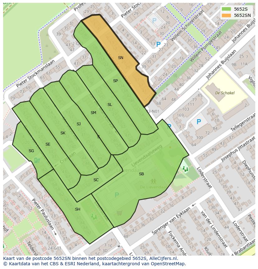 Afbeelding van het postcodegebied 5652 SN op de kaart.