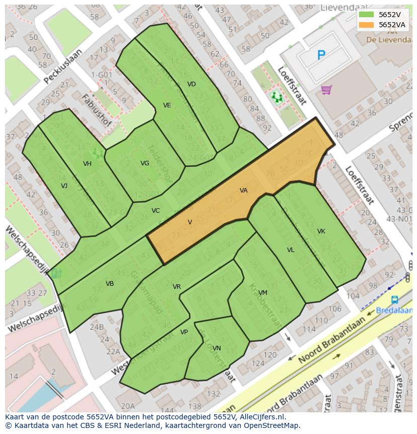 Afbeelding van het postcodegebied 5652 VA op de kaart.