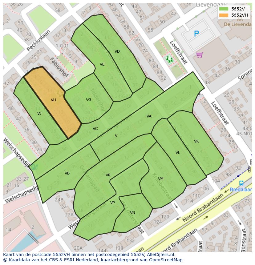 Afbeelding van het postcodegebied 5652 VH op de kaart.