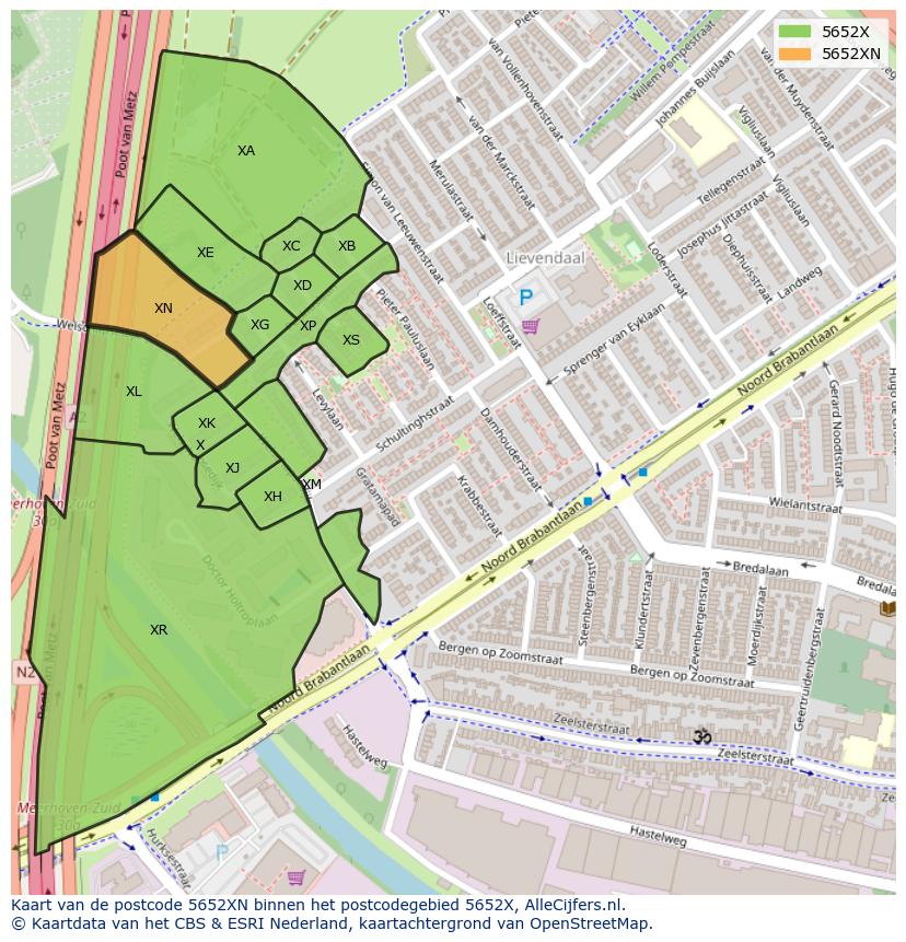 Afbeelding van het postcodegebied 5652 XN op de kaart.