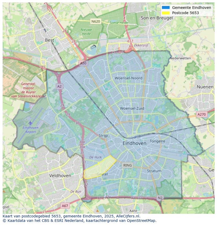 Afbeelding van het postcodegebied 5653 op de kaart.
