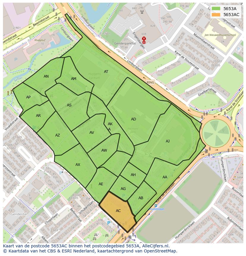 Afbeelding van het postcodegebied 5653 AC op de kaart.