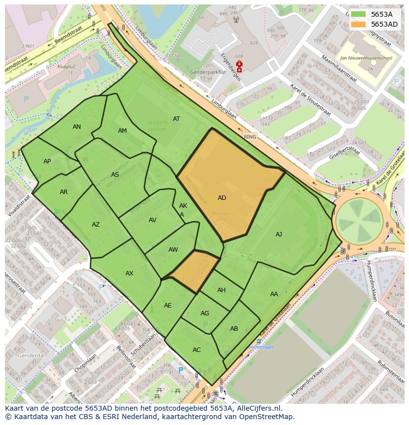 Afbeelding van het postcodegebied 5653 AD op de kaart.