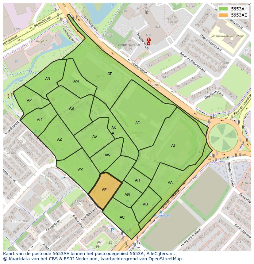 Afbeelding van het postcodegebied 5653 AE op de kaart.