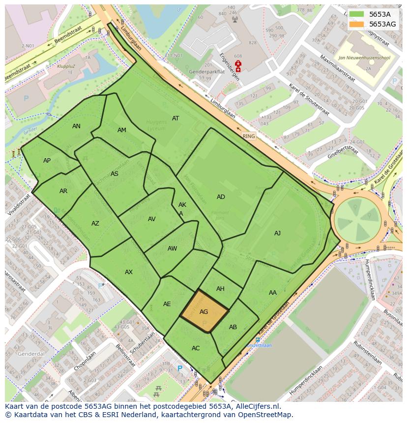 Afbeelding van het postcodegebied 5653 AG op de kaart.
