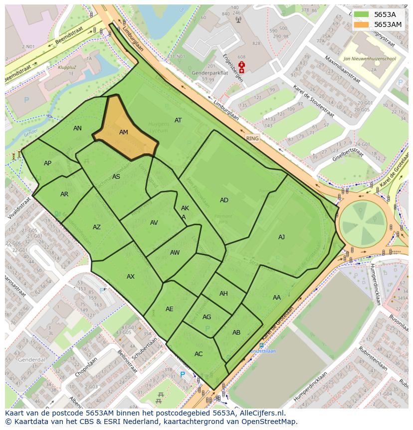 Afbeelding van het postcodegebied 5653 AM op de kaart.