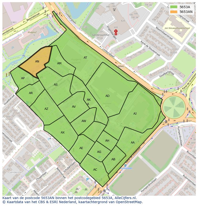 Afbeelding van het postcodegebied 5653 AN op de kaart.