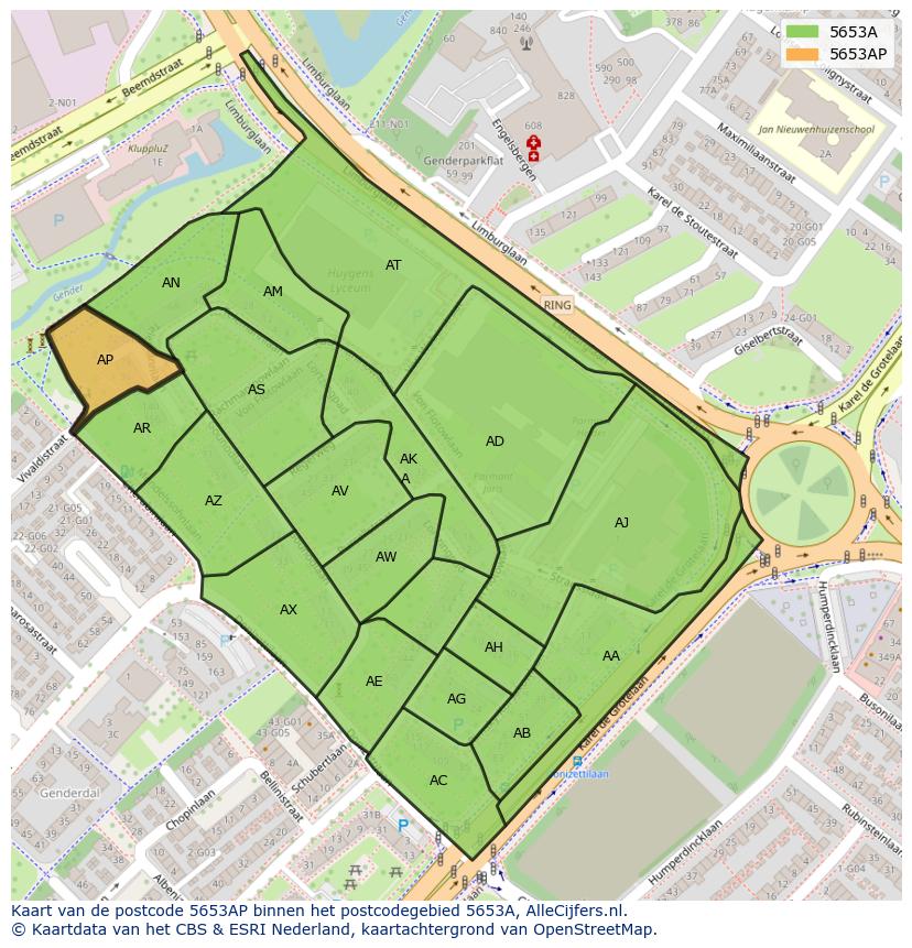 Afbeelding van het postcodegebied 5653 AP op de kaart.
