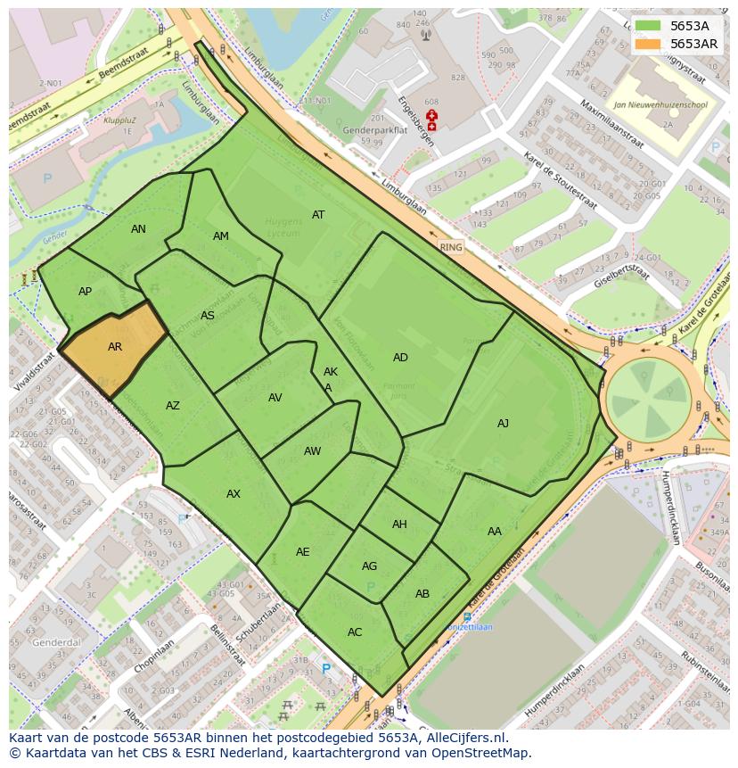 Afbeelding van het postcodegebied 5653 AR op de kaart.