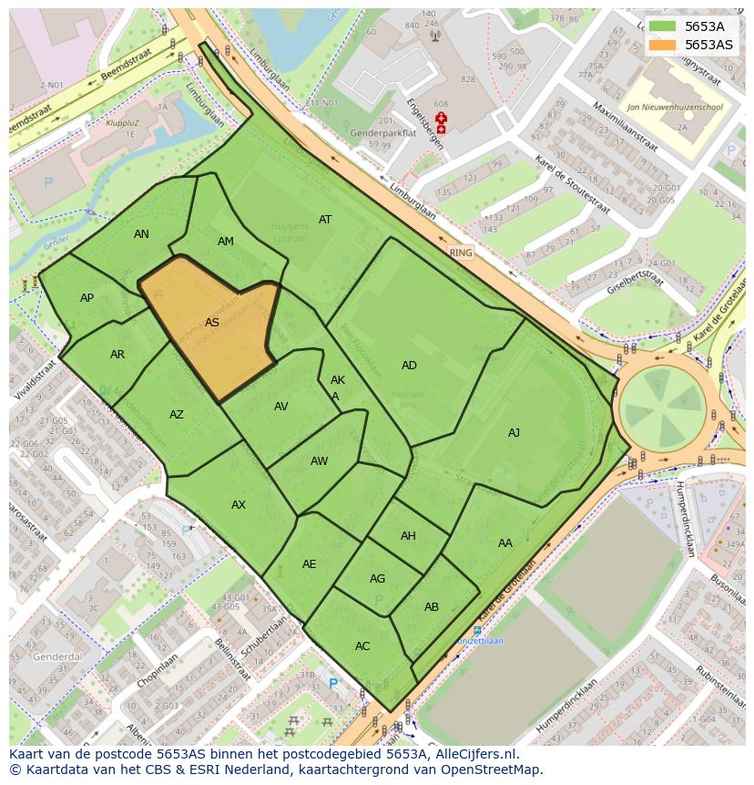 Afbeelding van het postcodegebied 5653 AS op de kaart.