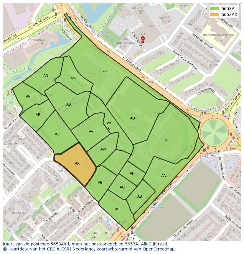 Afbeelding van het postcodegebied 5653 AX op de kaart.