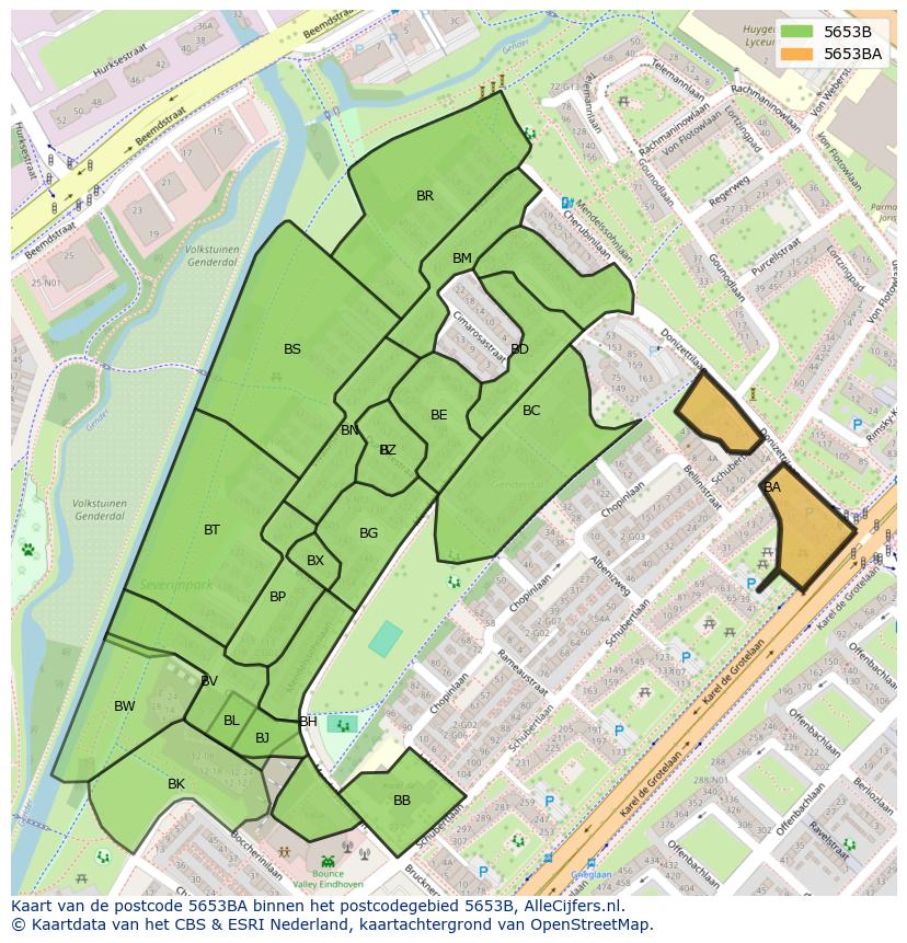 Afbeelding van het postcodegebied 5653 BA op de kaart.