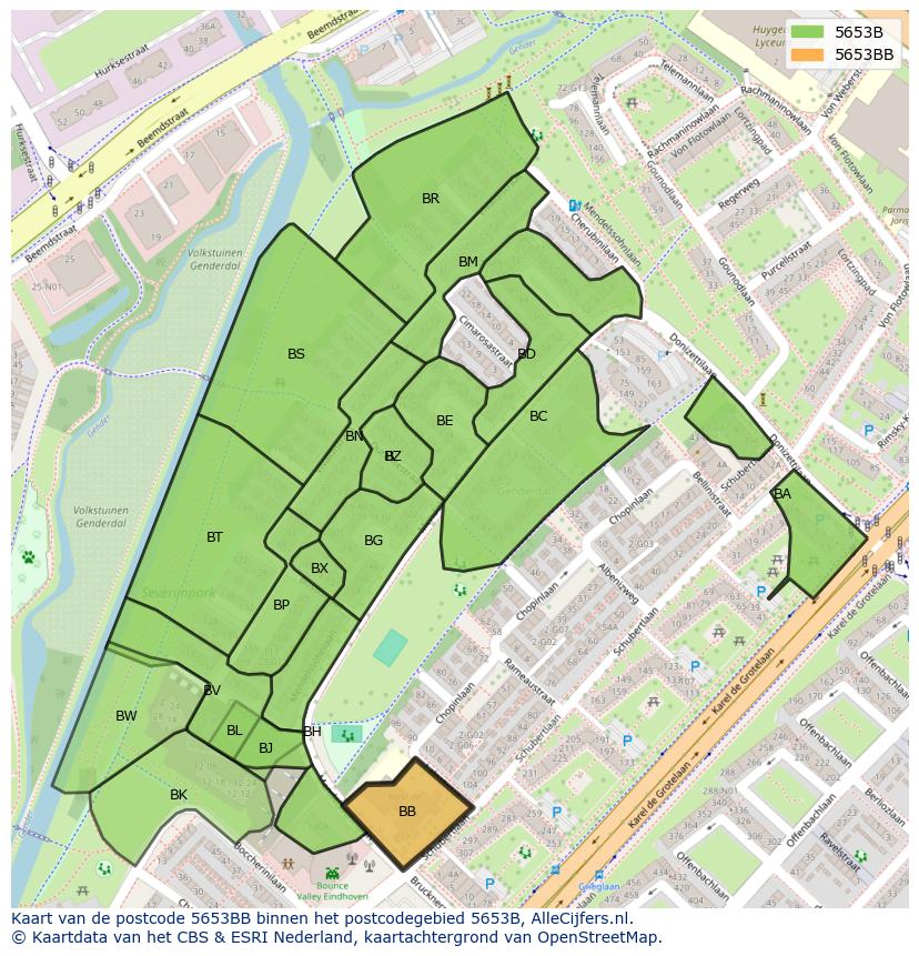 Afbeelding van het postcodegebied 5653 BB op de kaart.