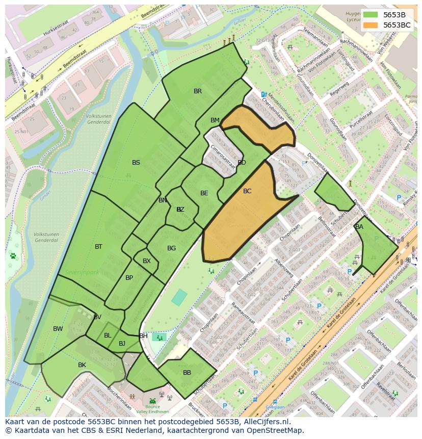 Afbeelding van het postcodegebied 5653 BC op de kaart.