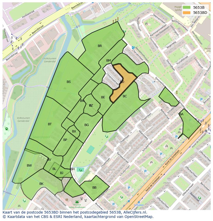 Afbeelding van het postcodegebied 5653 BD op de kaart.