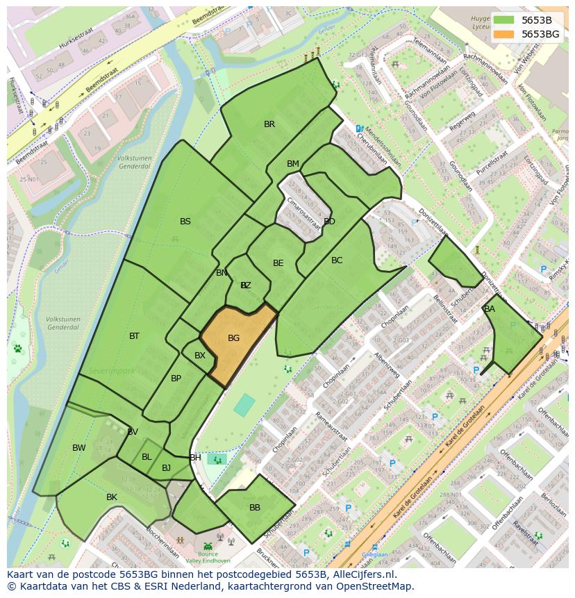 Afbeelding van het postcodegebied 5653 BG op de kaart.