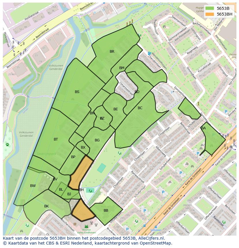 Afbeelding van het postcodegebied 5653 BH op de kaart.