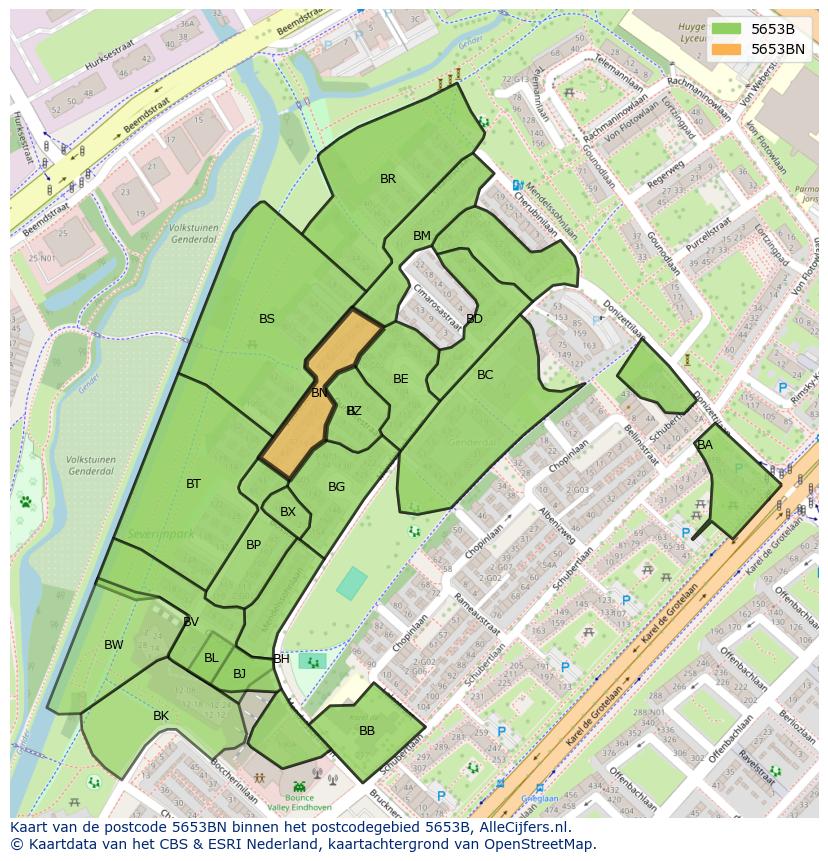 Afbeelding van het postcodegebied 5653 BN op de kaart.