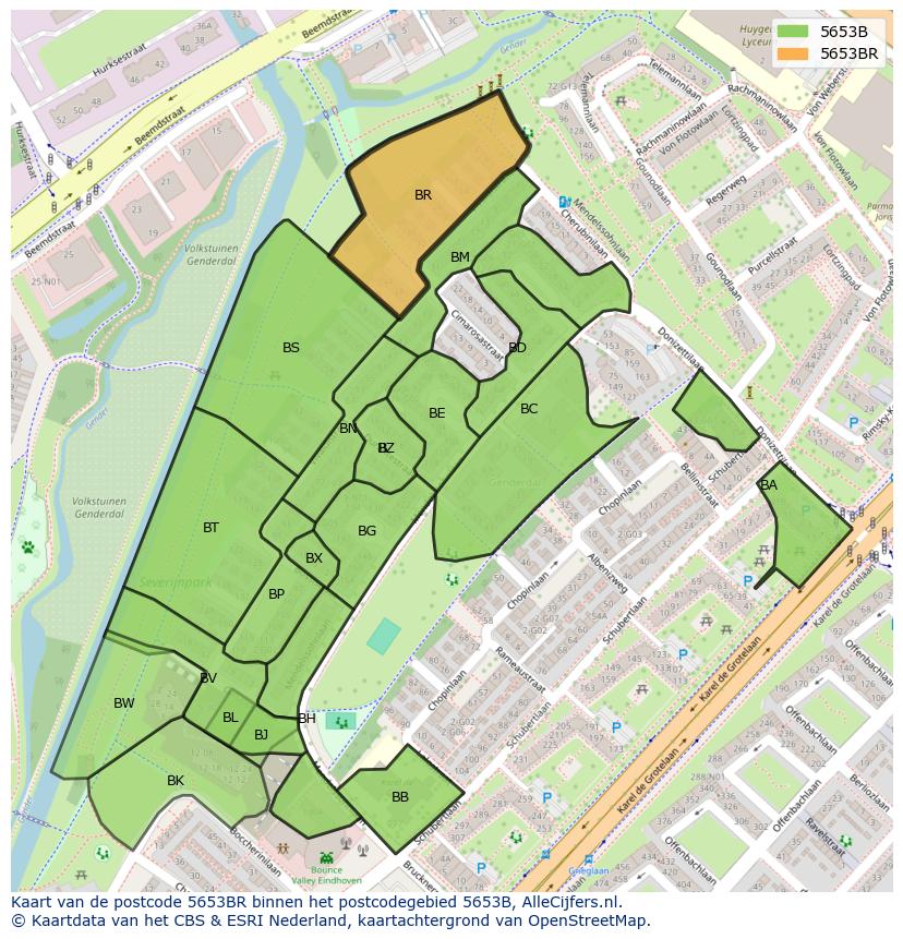 Afbeelding van het postcodegebied 5653 BR op de kaart.