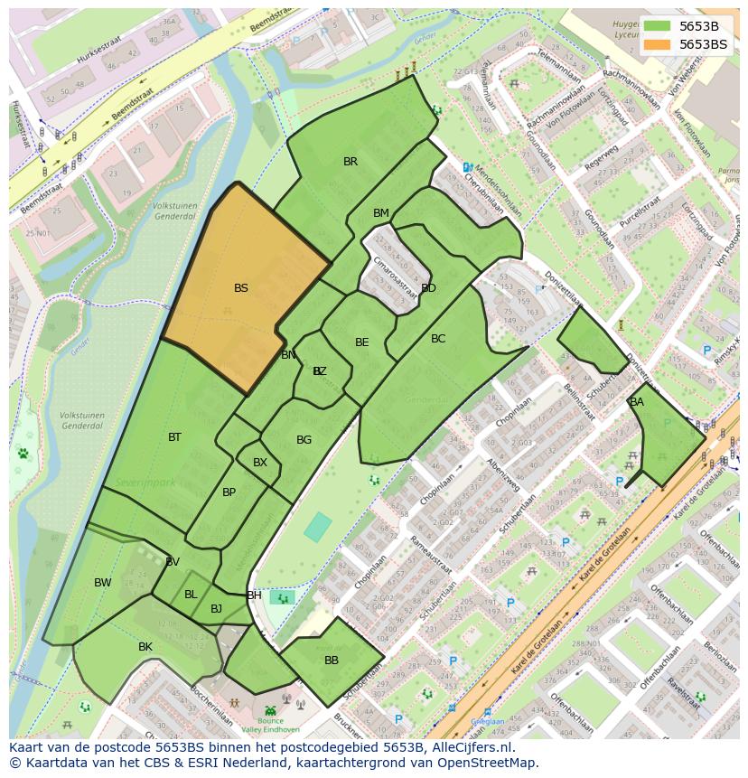 Afbeelding van het postcodegebied 5653 BS op de kaart.