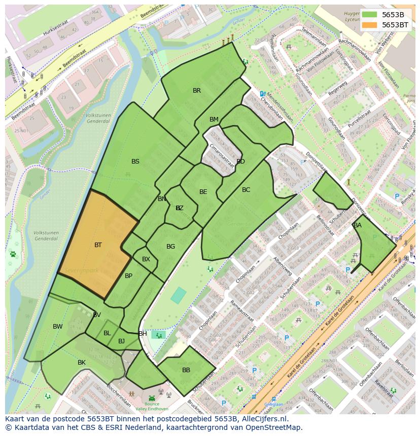 Afbeelding van het postcodegebied 5653 BT op de kaart.