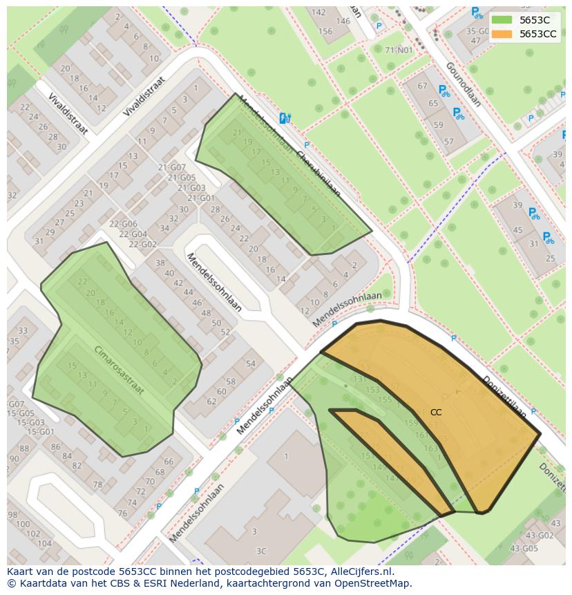 Afbeelding van het postcodegebied 5653 CC op de kaart.