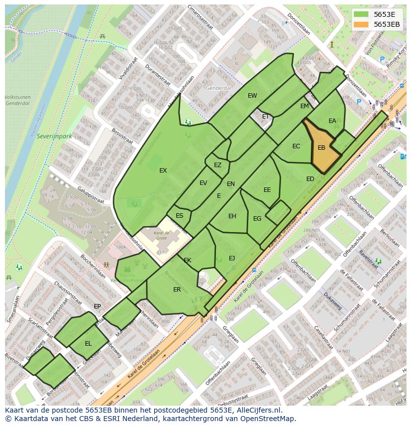 Afbeelding van het postcodegebied 5653 EB op de kaart.