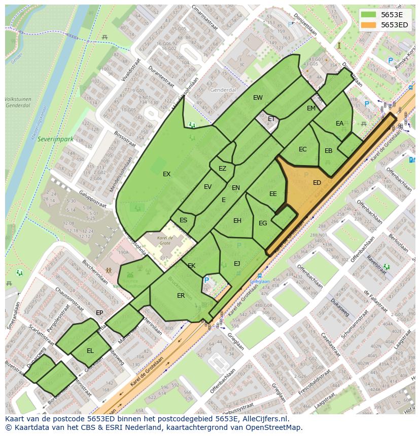 Afbeelding van het postcodegebied 5653 ED op de kaart.