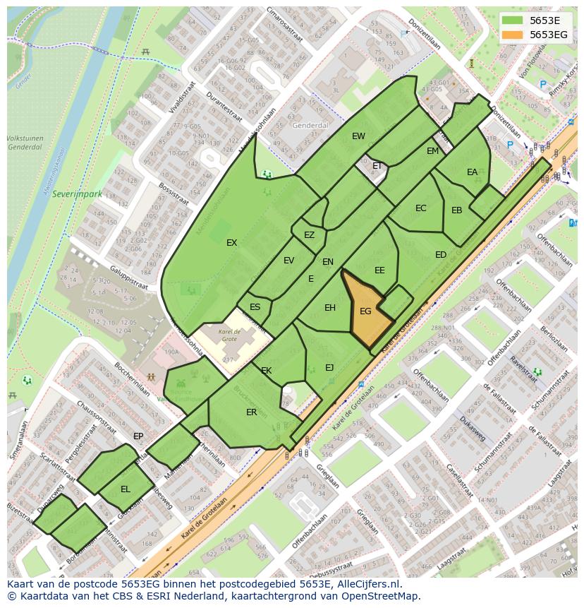 Afbeelding van het postcodegebied 5653 EG op de kaart.
