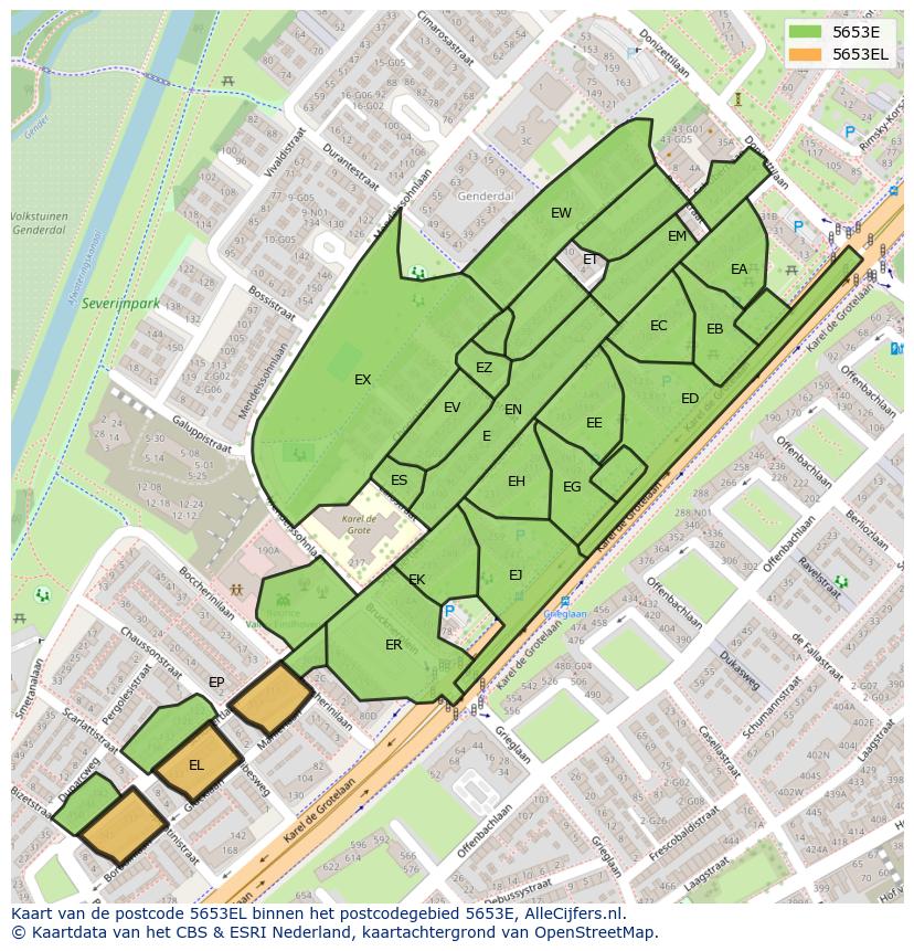 Afbeelding van het postcodegebied 5653 EL op de kaart.