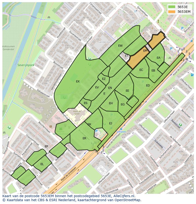 Afbeelding van het postcodegebied 5653 EM op de kaart.
