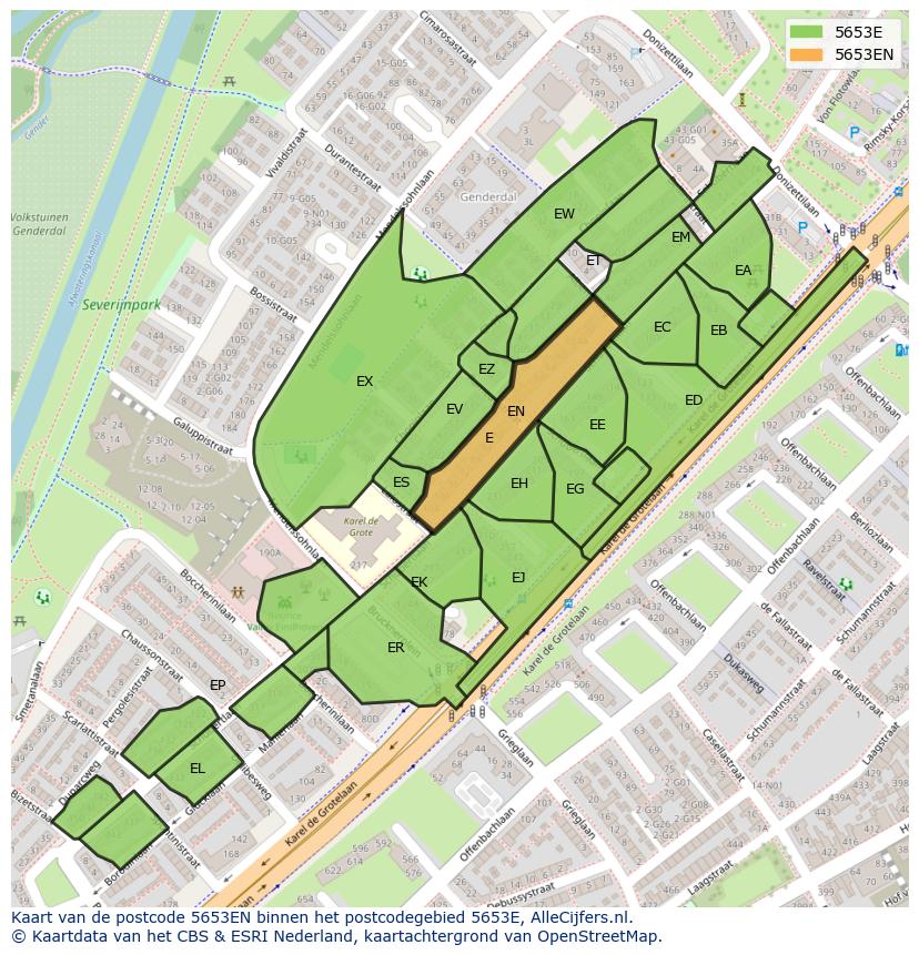 Afbeelding van het postcodegebied 5653 EN op de kaart.