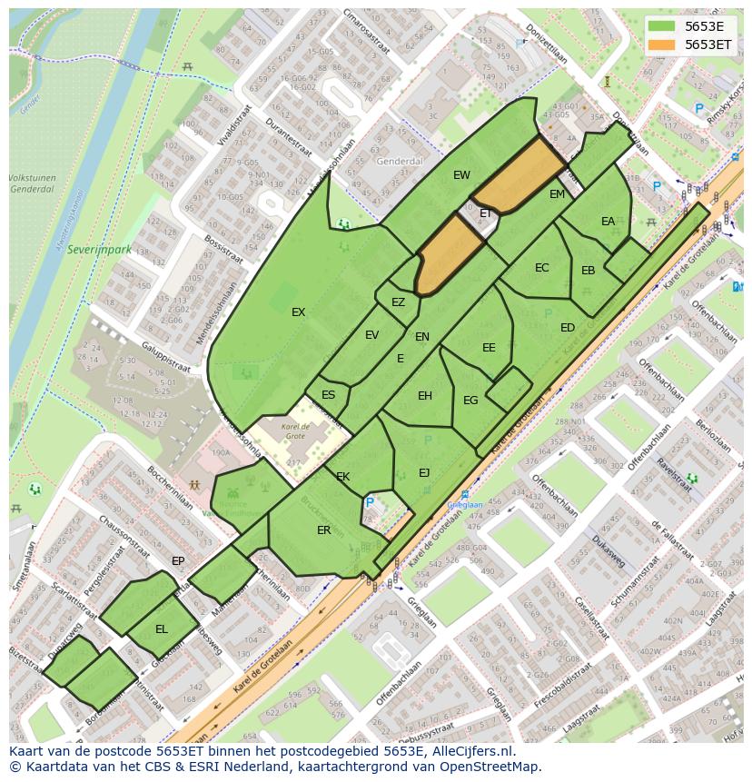 Afbeelding van het postcodegebied 5653 ET op de kaart.