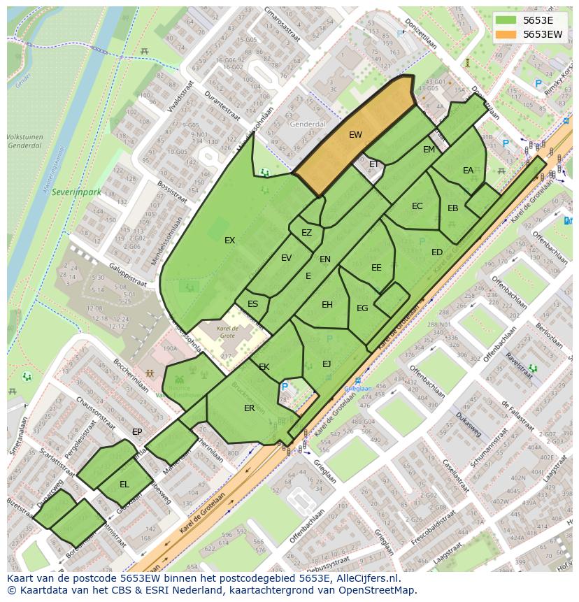 Afbeelding van het postcodegebied 5653 EW op de kaart.