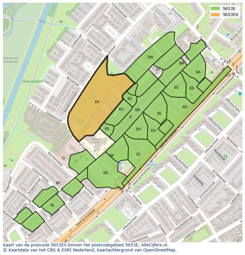 Afbeelding van het postcodegebied 5653 EX op de kaart.