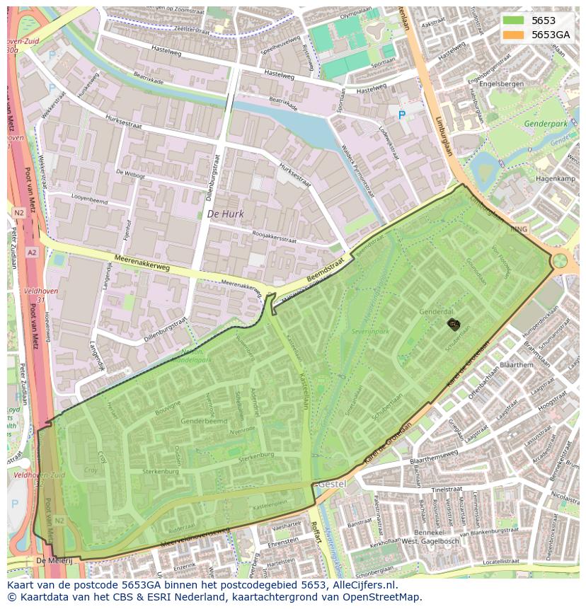 Afbeelding van het postcodegebied 5653 GA op de kaart.