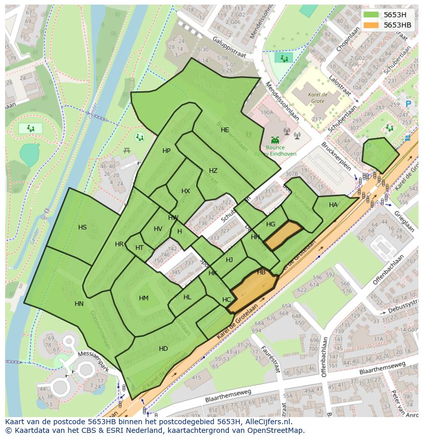 Afbeelding van het postcodegebied 5653 HB op de kaart.