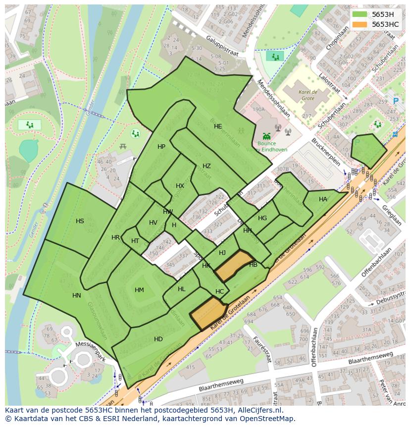 Afbeelding van het postcodegebied 5653 HC op de kaart.