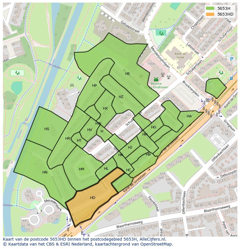 Afbeelding van het postcodegebied 5653 HD op de kaart.