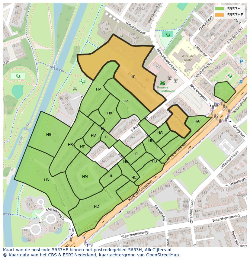 Afbeelding van het postcodegebied 5653 HE op de kaart.