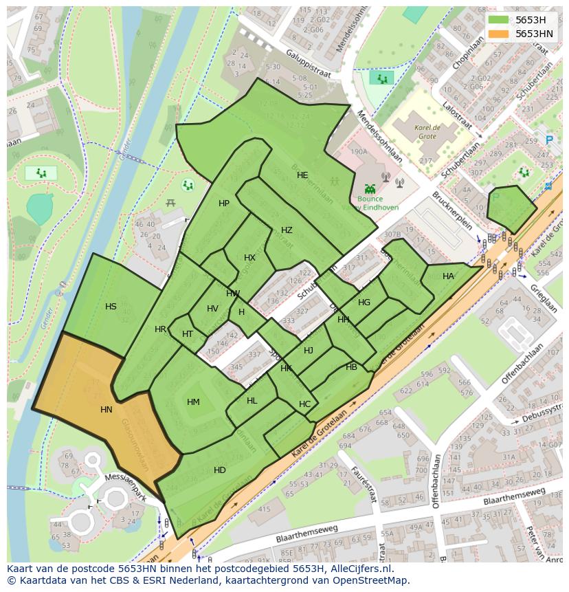 Afbeelding van het postcodegebied 5653 HN op de kaart.
